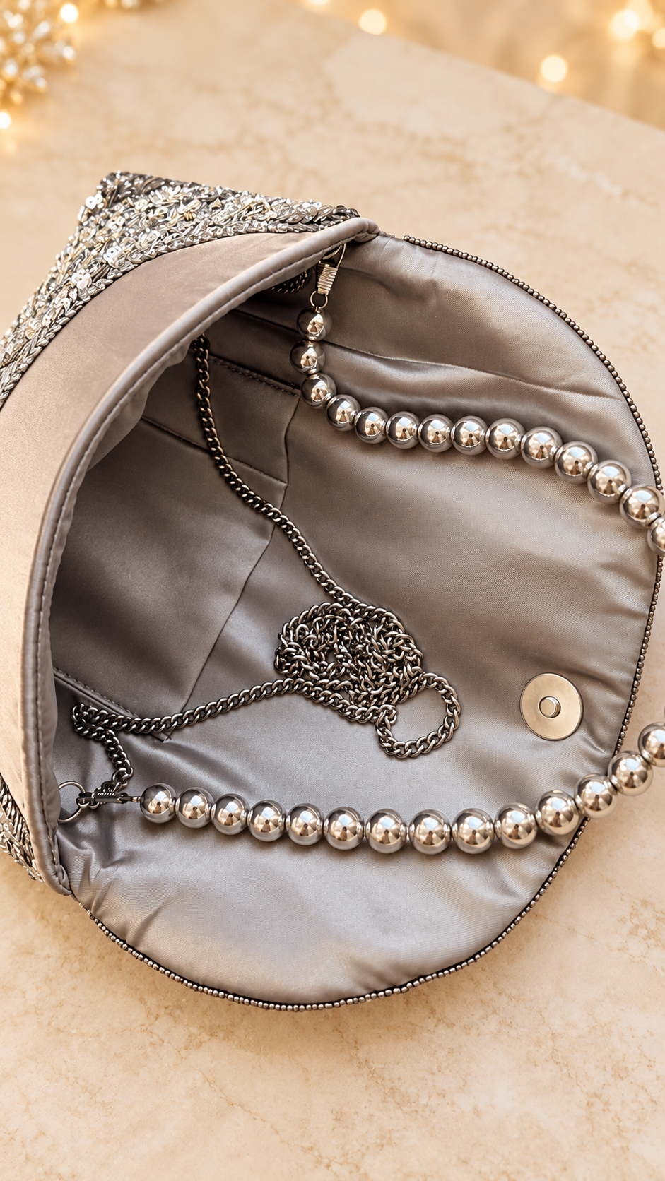 Elara Silver Sequin Flap Bag
