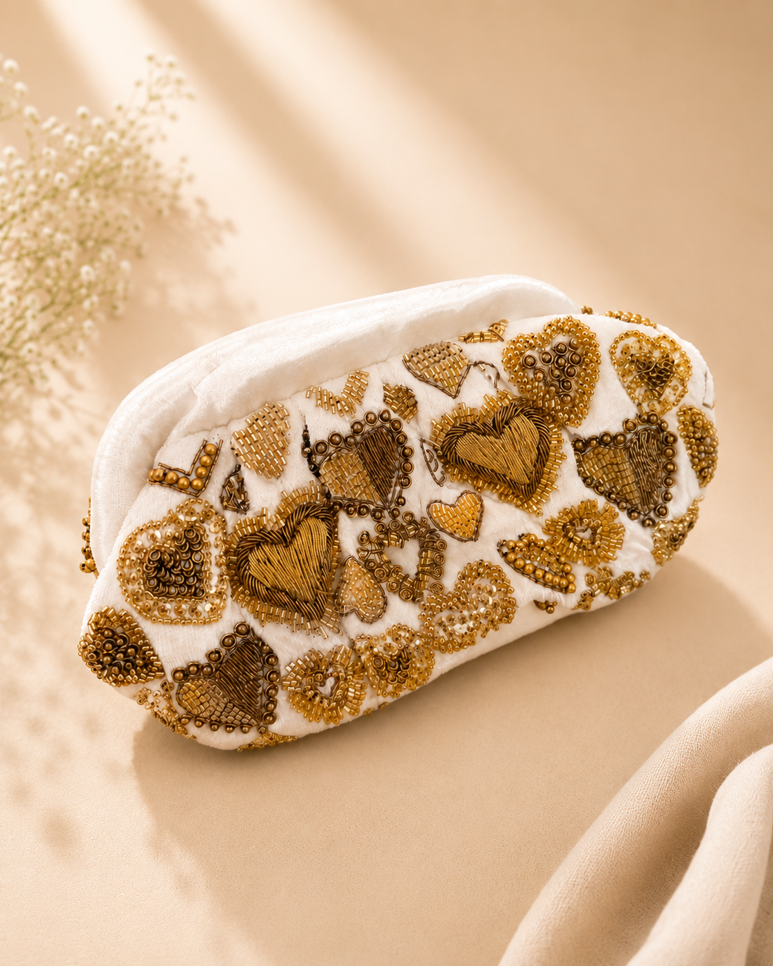 Ivory Velvet Bridal Heart Clutch