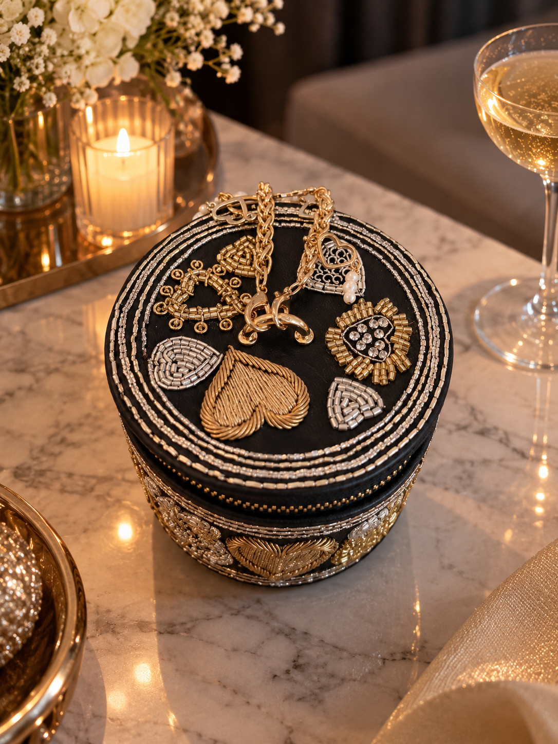 Heart Society Round Vanity Bag