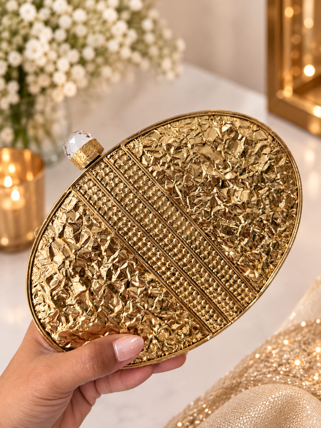 Vivian Gold Oval Clutch | Mother of Pearl Evening Bag