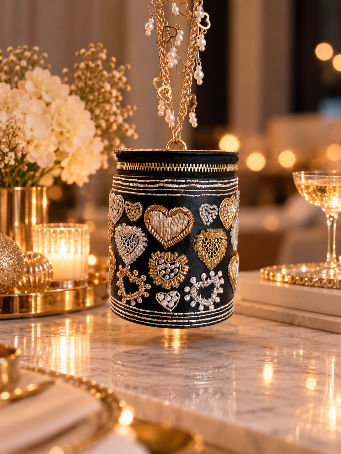 Heart Society Round Vanity Bag