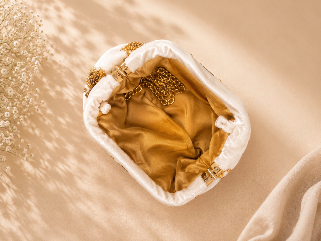 Ivory Velvet Bridal Heart Clutch
