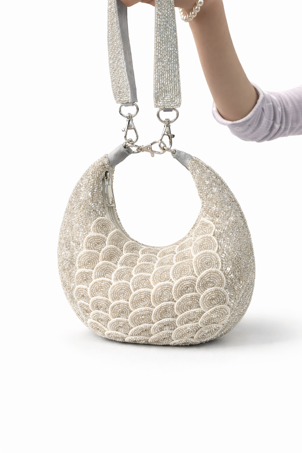Silver Opal Crescent Clutch
