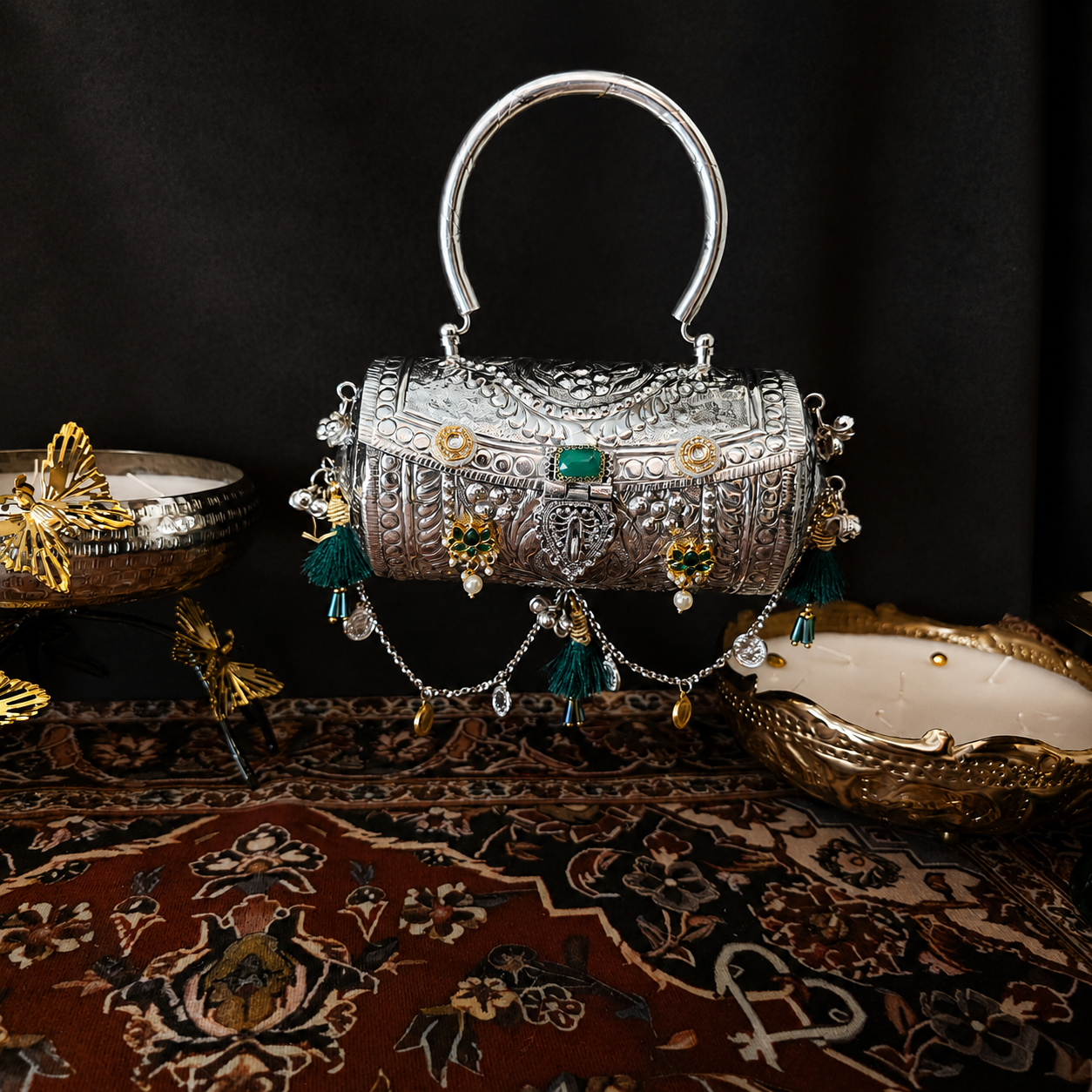 Emerald Heritage Silver Vintage Clutch